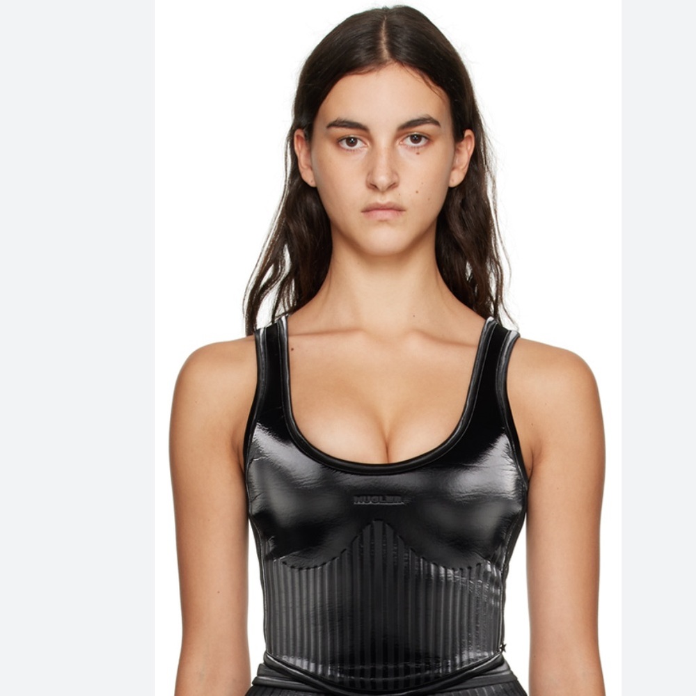 Mugler Glossy Corset Black Fitted Tank Top sz 42